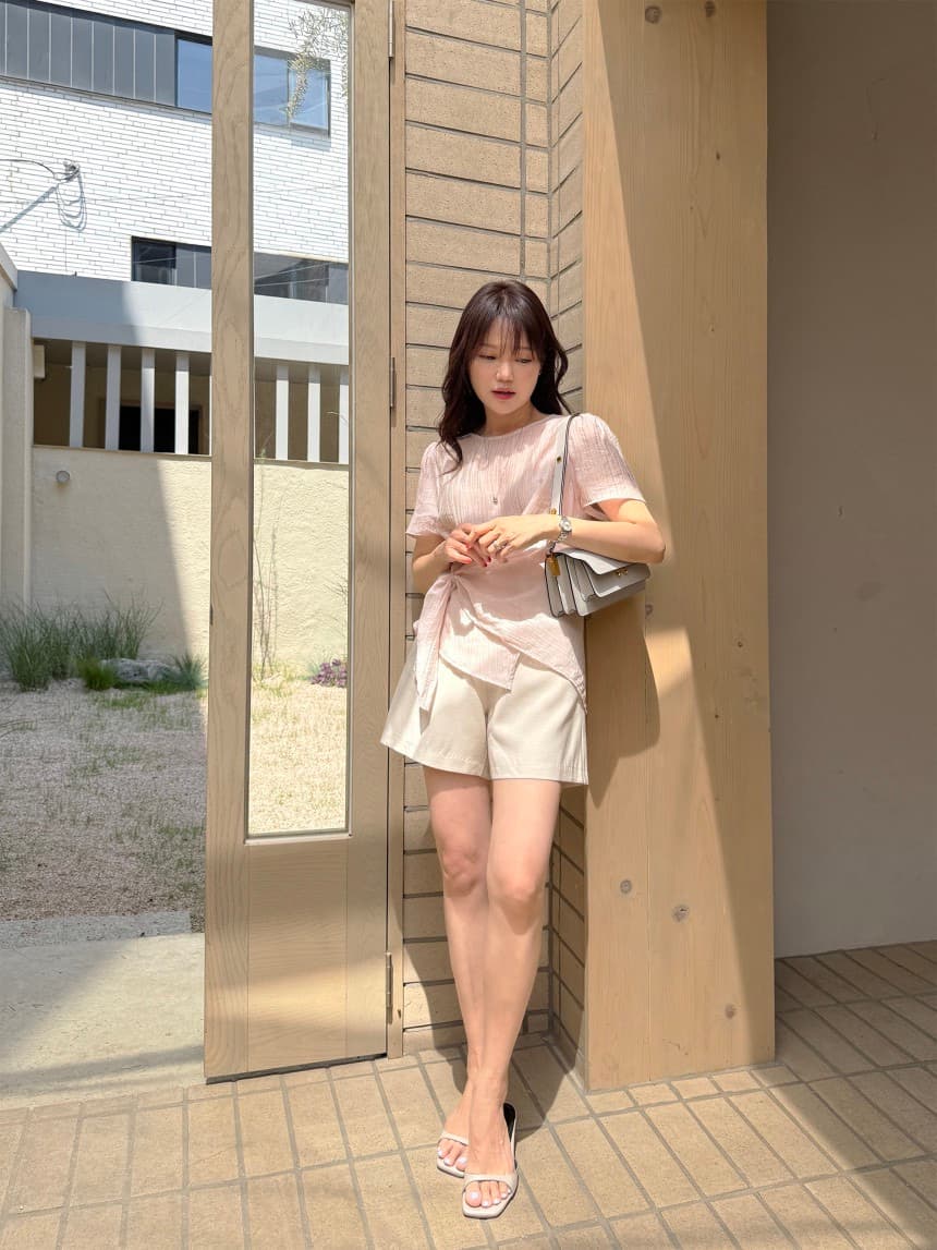 재고 있음 chic 한국 스타일 레이스업 불규칙 풀오버 셔츠 상세 이미지 9