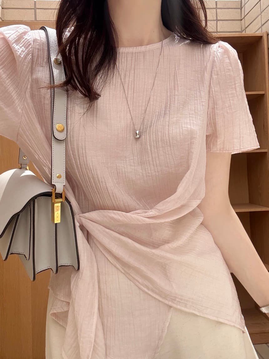 재고 있음 chic 한국 스타일 레이스업 불규칙 풀오버 셔츠 상세 이미지 11