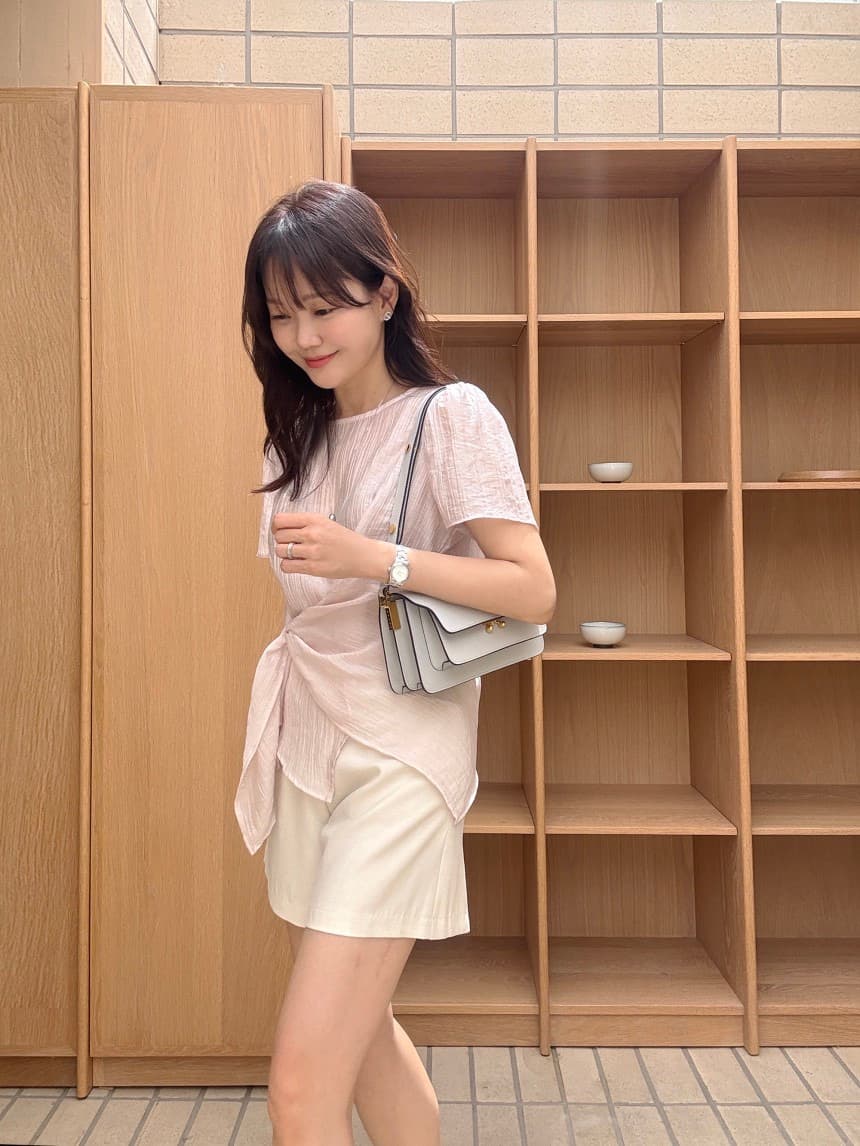 재고 있음 chic 한국 스타일 레이스업 불규칙 풀오버 셔츠 상세 이미지 14