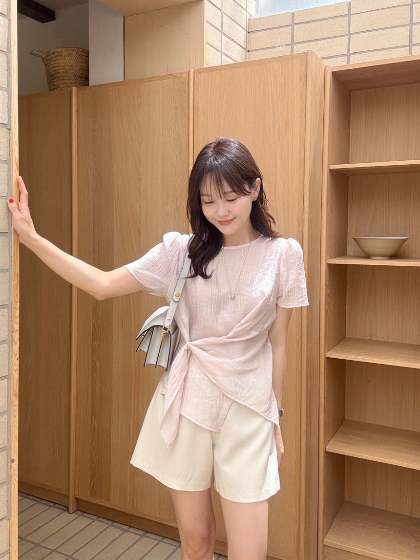 재고 있음 chic 한국 스타일 레이스업 불규칙 풀오버 셔츠 상세 이미지 15