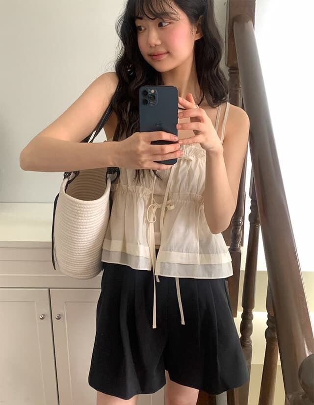 재고 있음 chic 한 부서 달콤함 작은 레이스 섹시함 나비 매듭 스트랩 전후 스택 착용 캐미솔 상세 이미지 8