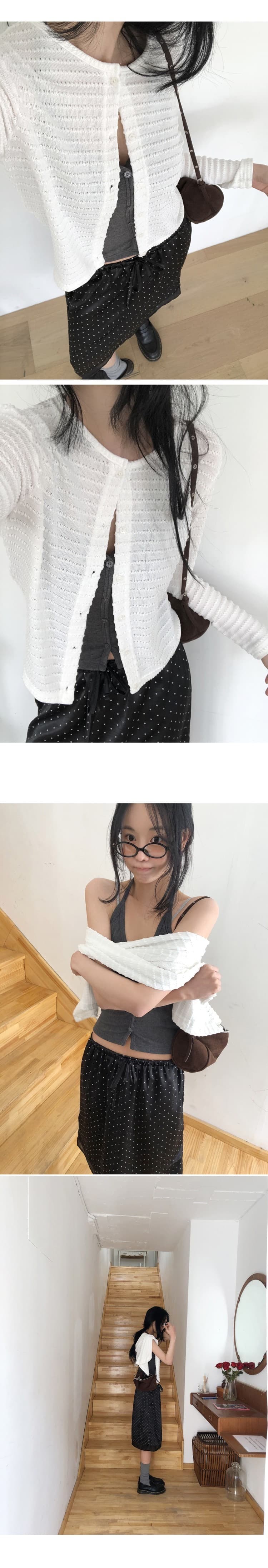 chic 여름 허리밴드 귀여운 검정색 작은 점들 수준 반신 중간 길이 스커트 상세 이미지 12