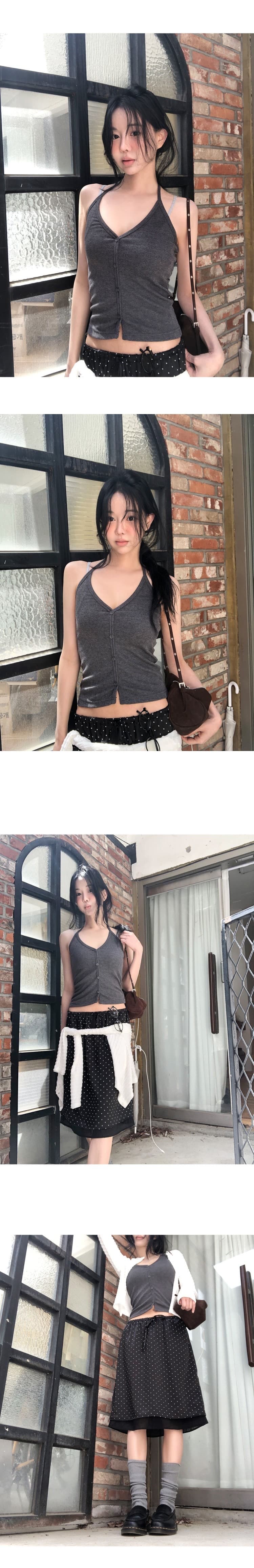 chic 여름 허리밴드 귀여운 검정색 작은 점들 수준 반신 중간 길이 스커트 상세 이미지 13