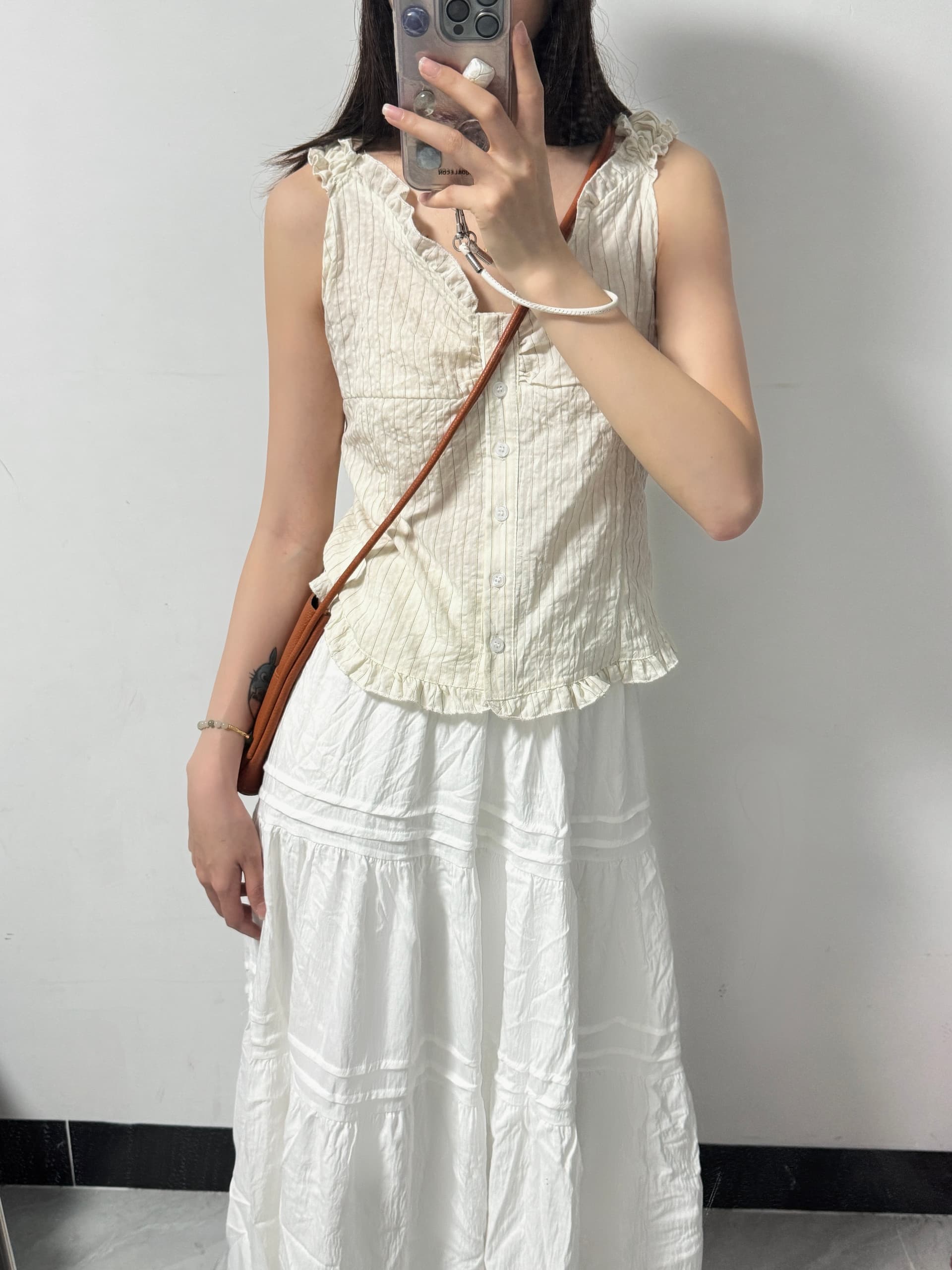 재고 있음 chic 부드러운 Pleat 측면 상쾌 블루 스트라이프 수 있습니다. 오프숄더 둘 착용 셔츠 상세 이미지 18