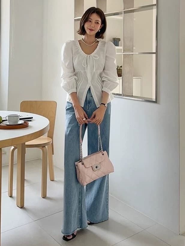 재고 있음 chic 신선함 달콤한 스타일 펌프 로프 레이스업 거품 소매 셔츠 상세 이미지 4