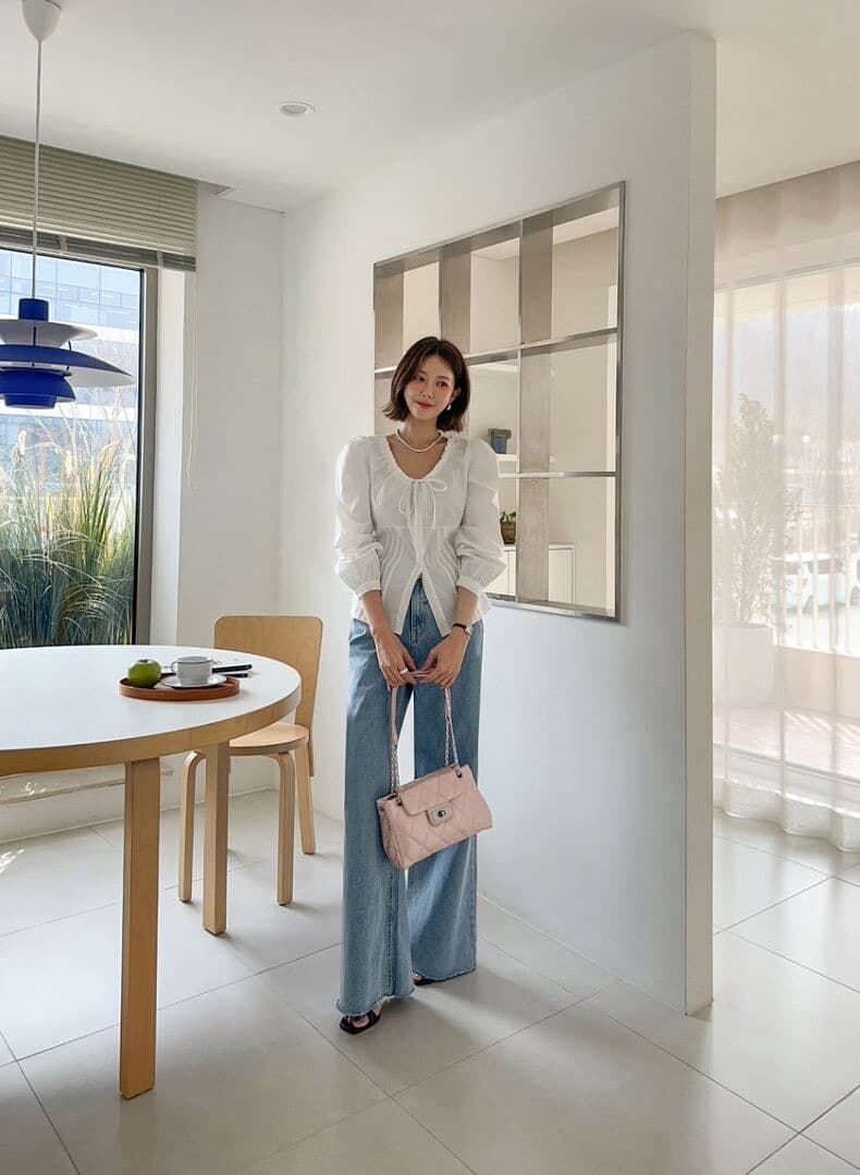 재고 있음 chic 신선함 달콤한 스타일 펌프 로프 레이스업 거품 소매 셔츠 상세 이미지 8
