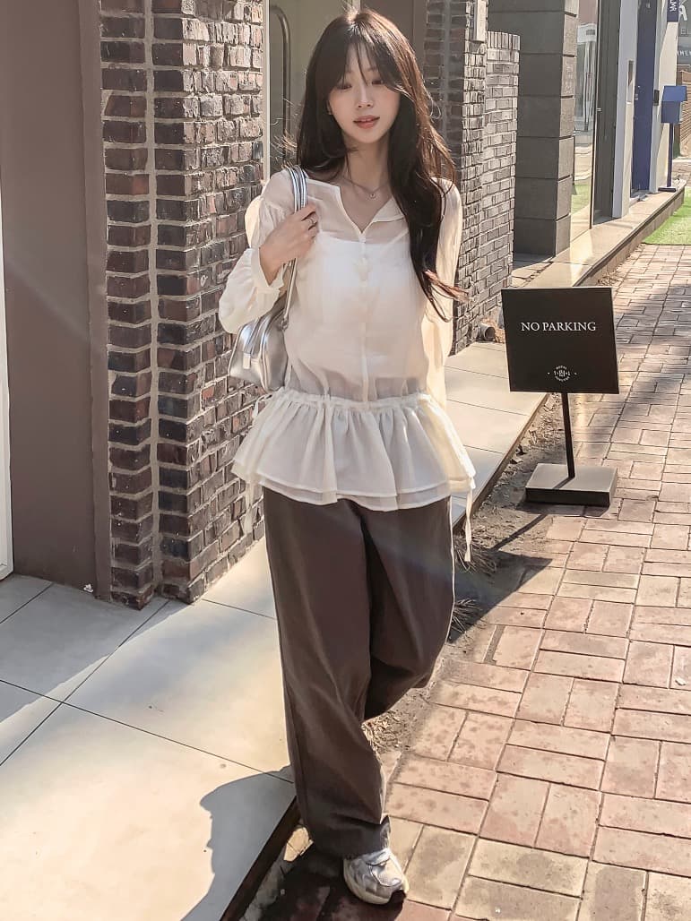 재고 있음 한국 스타일 chic 귀여운 활력 소녀 품격 프릴 쉬폰 블라우스 이미지 4