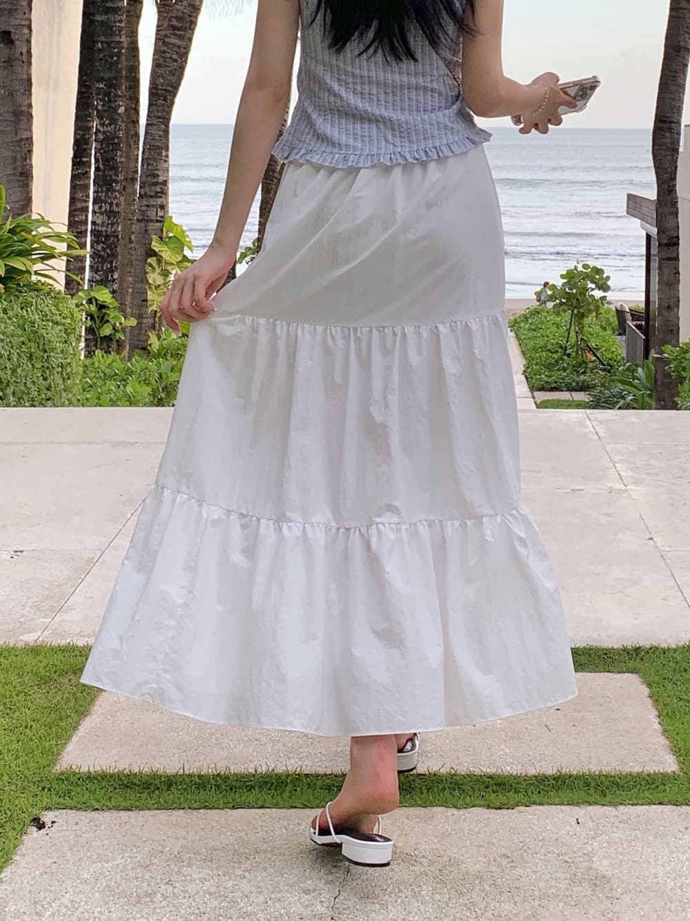 재고 있음 chic 부드러운 Pleat 측면 상쾌 블루 스트라이프 수 있습니다. 오프숄더 둘 착용 셔츠 상세 이미지 18