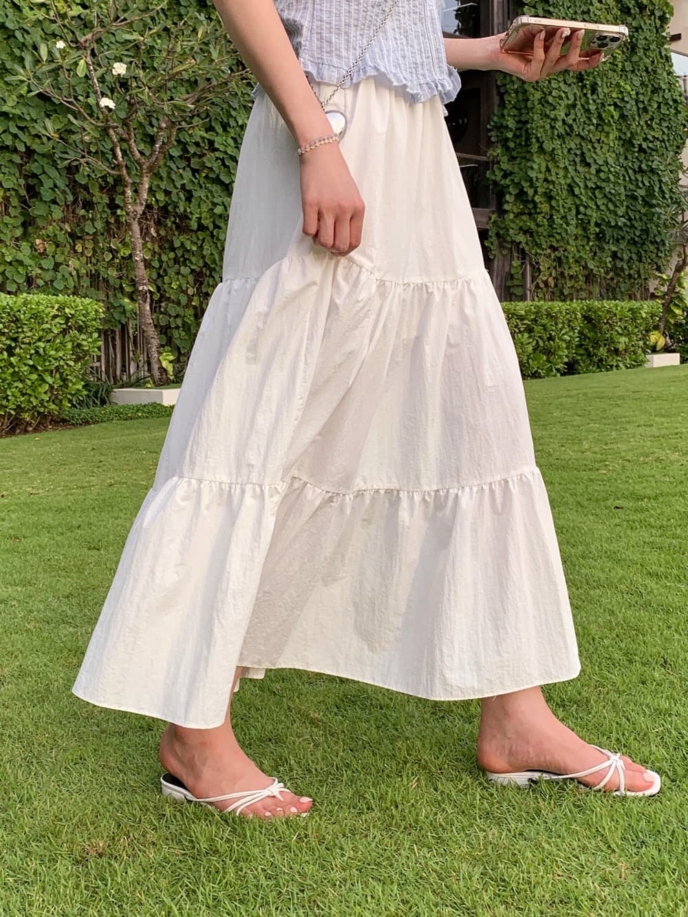 재고 있음 chic 부드러운 Pleat 측면 상쾌 블루 스트라이프 수 있습니다. 오프숄더 둘 착용 셔츠 상세 이미지 25