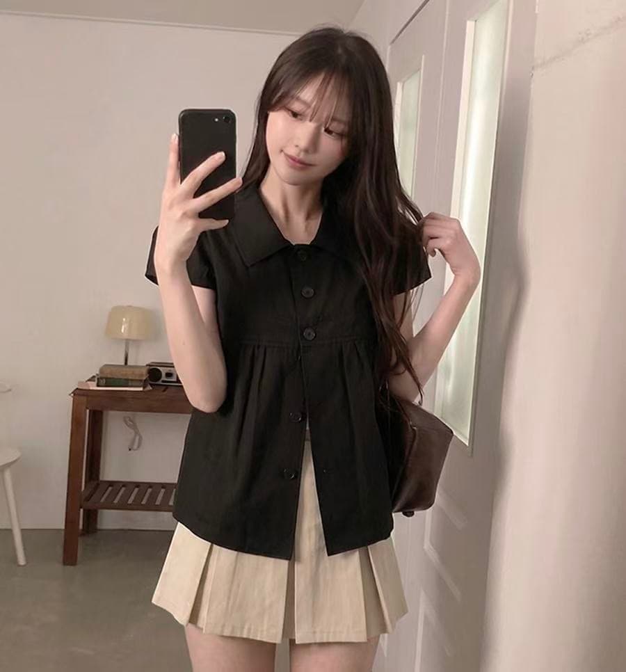 재고 있음 chic 한 부서 루즈핏 슬림해 보이는 워크웨어 반팔 오픈 가디건 이미지 4