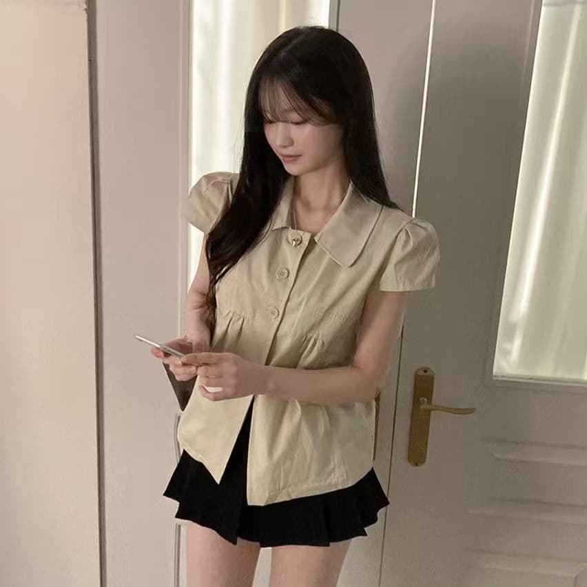 재고 있음 chic 한 부서 루즈핏 슬림해 보이는 워크웨어 반팔 오픈 가디건 상세 이미지 5
