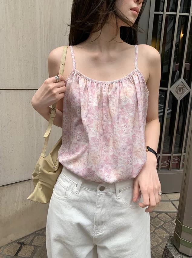 chic 다용도 여름 밑단 펌프 로프 신선함 꽃무늬 쇼트 스타일 캐미솔 상세 이미지 2
