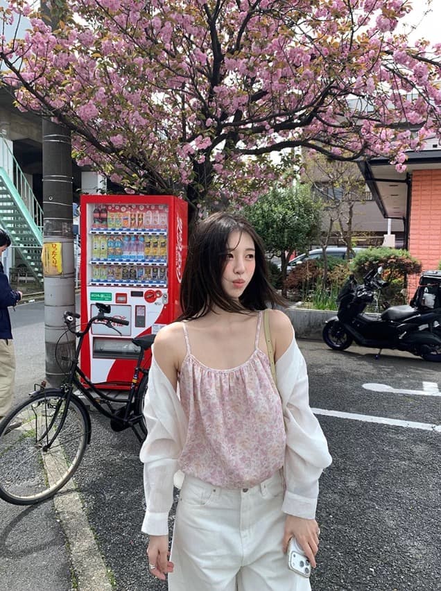chic 다용도 여름 밑단 펌프 로프 신선함 꽃무늬 쇼트 스타일 캐미솔 상세 이미지 5