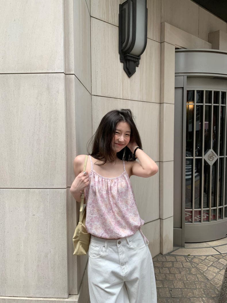 chic 다용도 여름 밑단 펌프 로프 신선함 꽃무늬 쇼트 스타일 캐미솔 상세 이미지 7