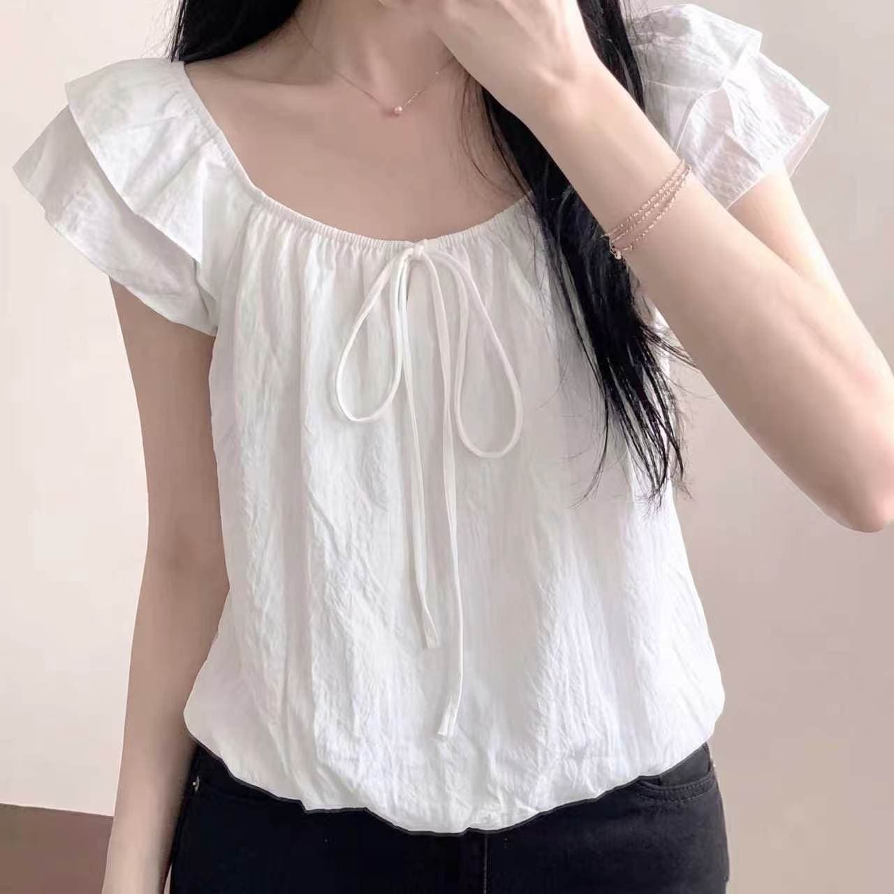 chic 한 부서 연령 감소 광장 칼라 거품 소매 인형 셔츠 이미지 3