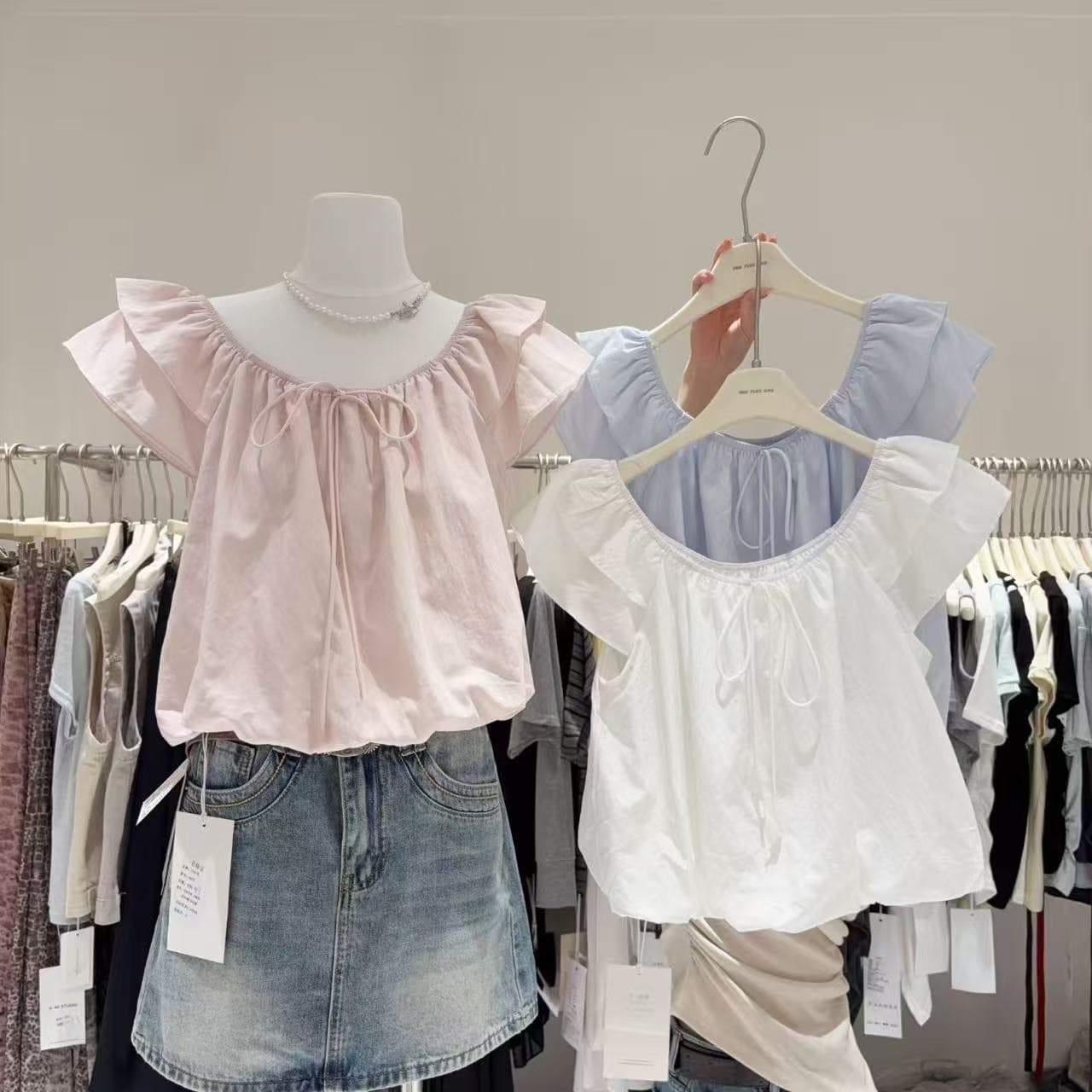 chic 한 부서 연령 감소 광장 칼라 거품 소매 인형 셔츠 이미지 4