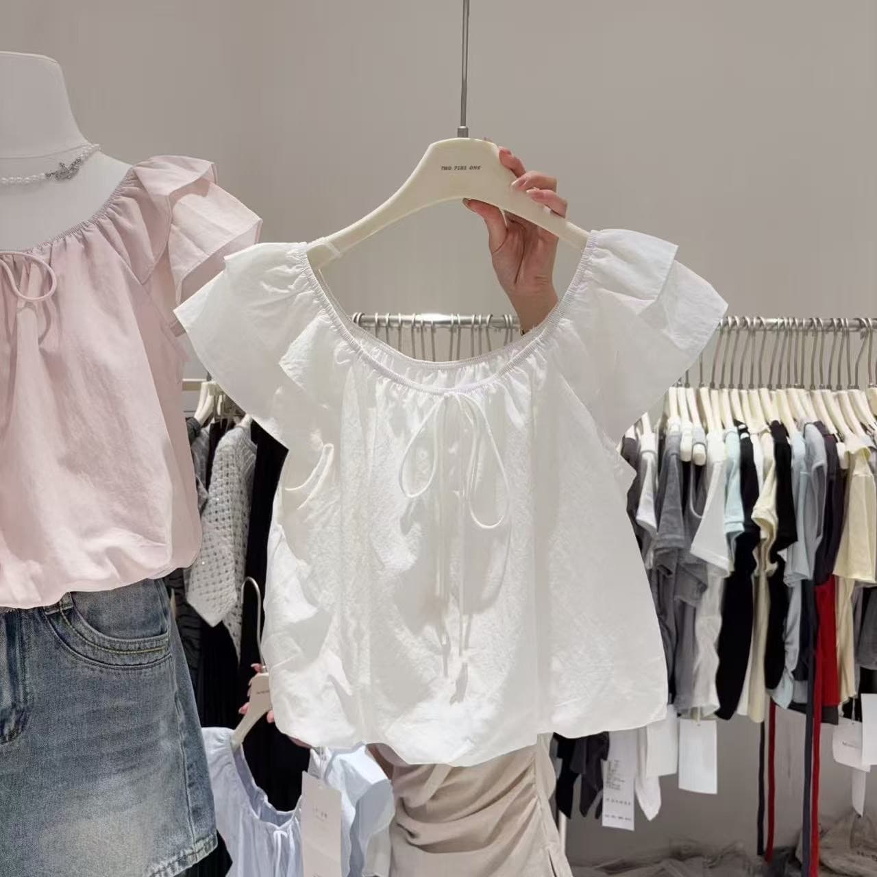 chic 한 부서 연령 감소 광장 칼라 거품 소매 인형 셔츠 상세 이미지 5