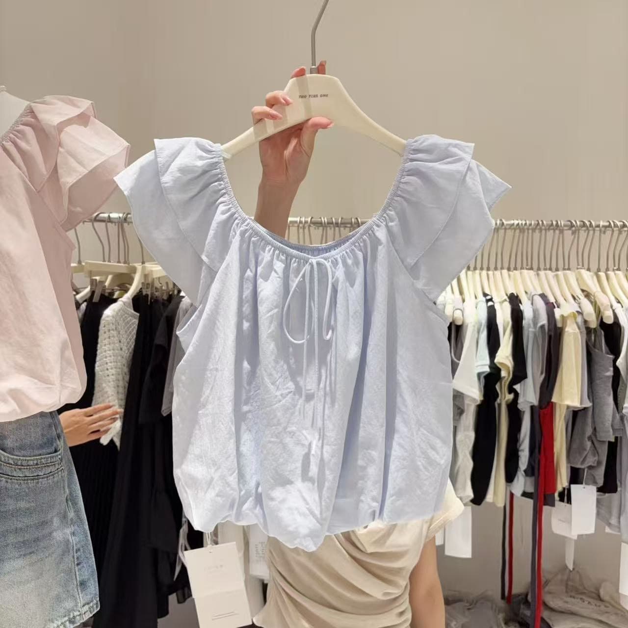 chic 한 부서 연령 감소 광장 칼라 거품 소매 인형 셔츠 상세 이미지 6