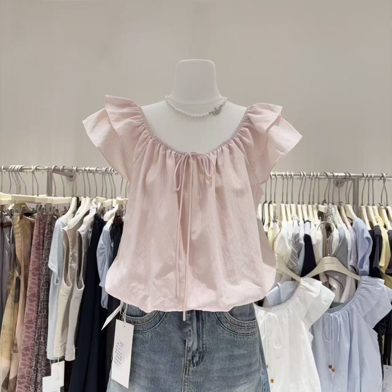 chic 한 부서 연령 감소 광장 칼라 거품 소매 인형 셔츠 상세 이미지 7