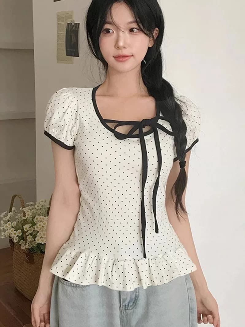 재고 있음 chic Chic 스트랩 u 칼라 연꽃 잎 옆으로 눕다. 바르게 되다 어깨 티셔츠 상세 이미지 4