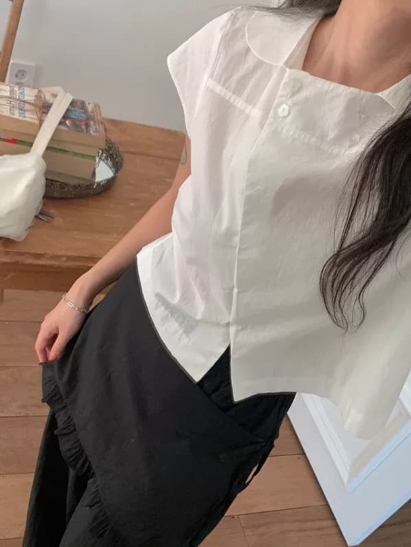 chic 여름 수 있습니다. 소금 수 있습니다. 달콤한 베이비 칼라 반팔 셔츠 상세 이미지 3