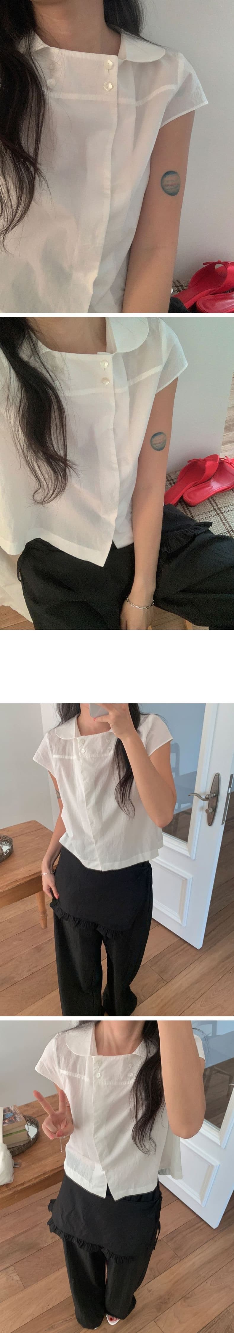 chic 여름 수 있습니다. 소금 수 있습니다. 달콤한 베이비 칼라 반팔 셔츠 상세 이미지 5