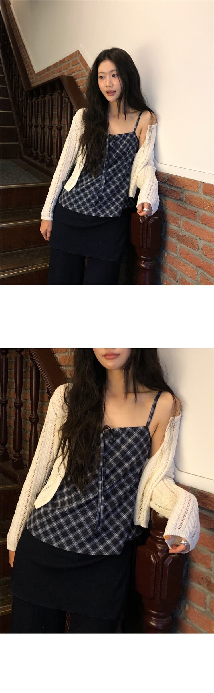 chic 여름 슬림해 보이는 체크무늬 레이스업 슬립 상세 이미지 11