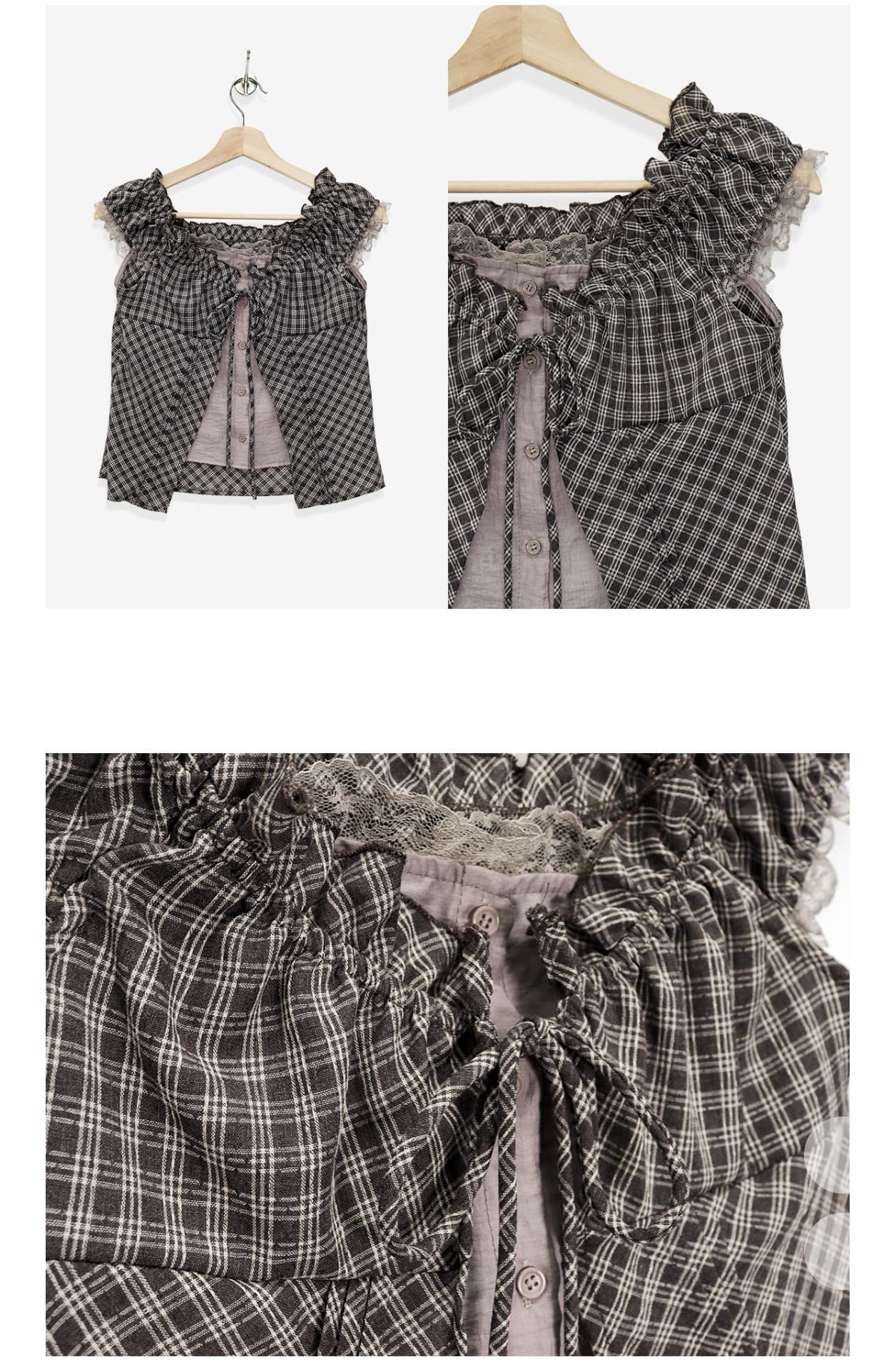 재고 있음 chic 한 부서 단색 행침 목 슬립 코디 펌프 Pleat 체크무늬 셔츠 오픈 가디건 상세 이미지 22