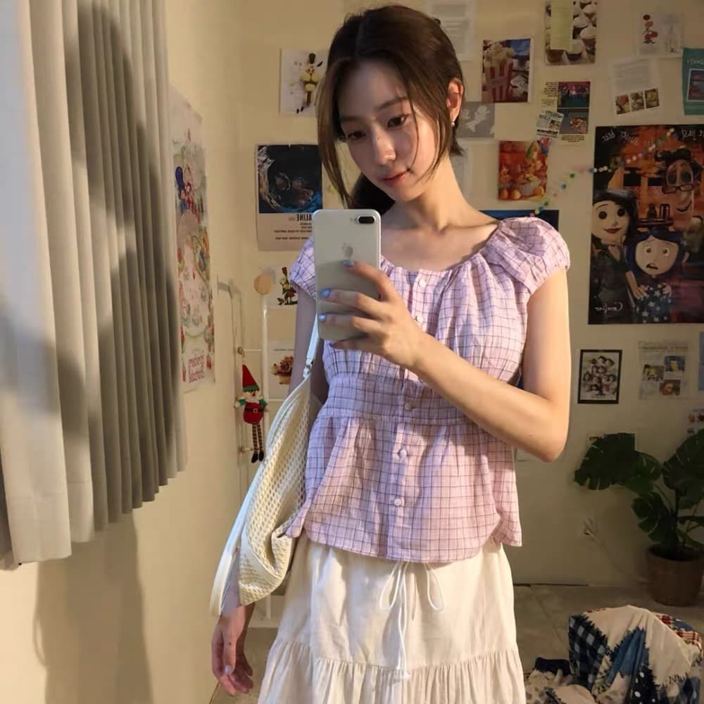재고 있음 chic 버블 반팔 허리 수축 슬림해 보이는 인형 셔츠 상세 이미지 7
