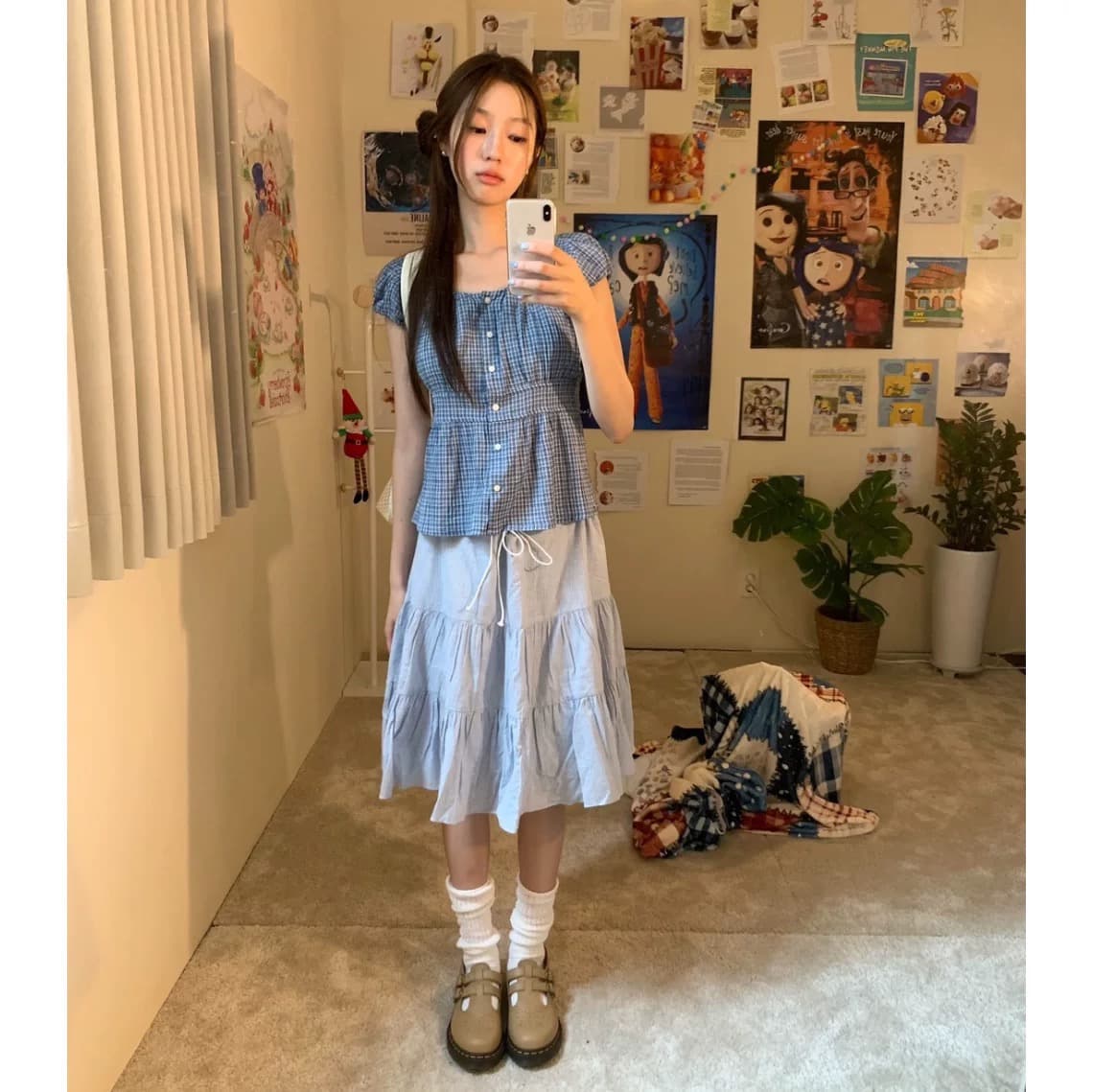 재고 있음 chic 버블 반팔 허리 수축 슬림해 보이는 인형 셔츠 상세 이미지 12