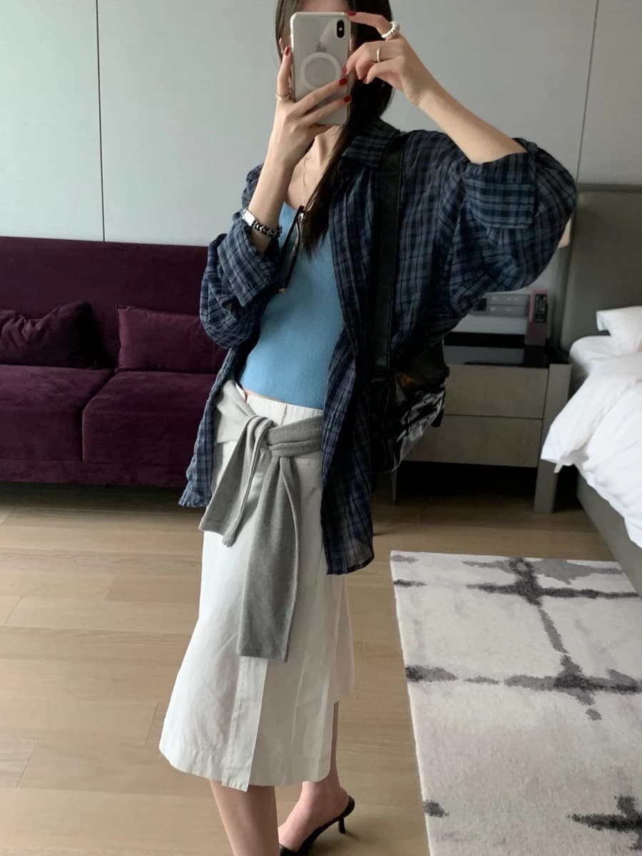 재고 있음 chic 새로운 레트로 체크무늬 여성 셔츠 루즈핏 캐주얼 다용도 긴팔 셔츠 상세 이미지 4