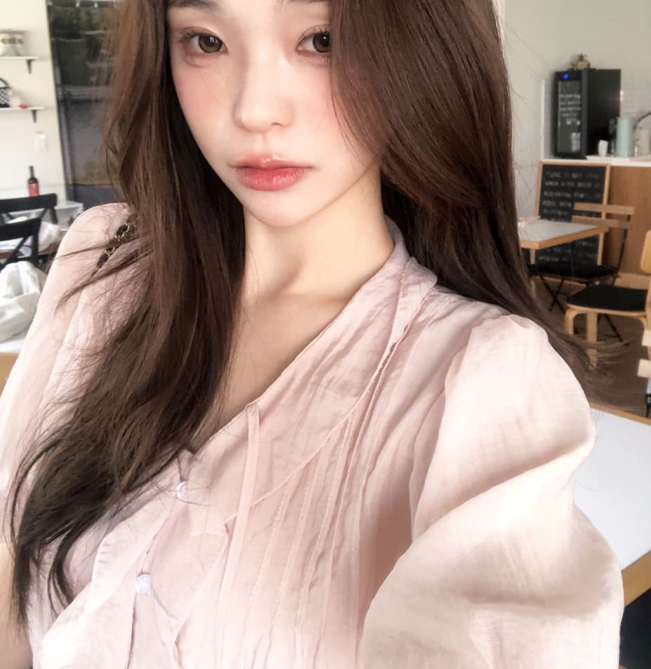chic 달콤함 낭만주의 연령 감소 프릴 물결무늬 칼라 플리츠 레이스업 마이크로 ~을 통해 이중층 반팔 여성 셔츠 상세 이미지 3