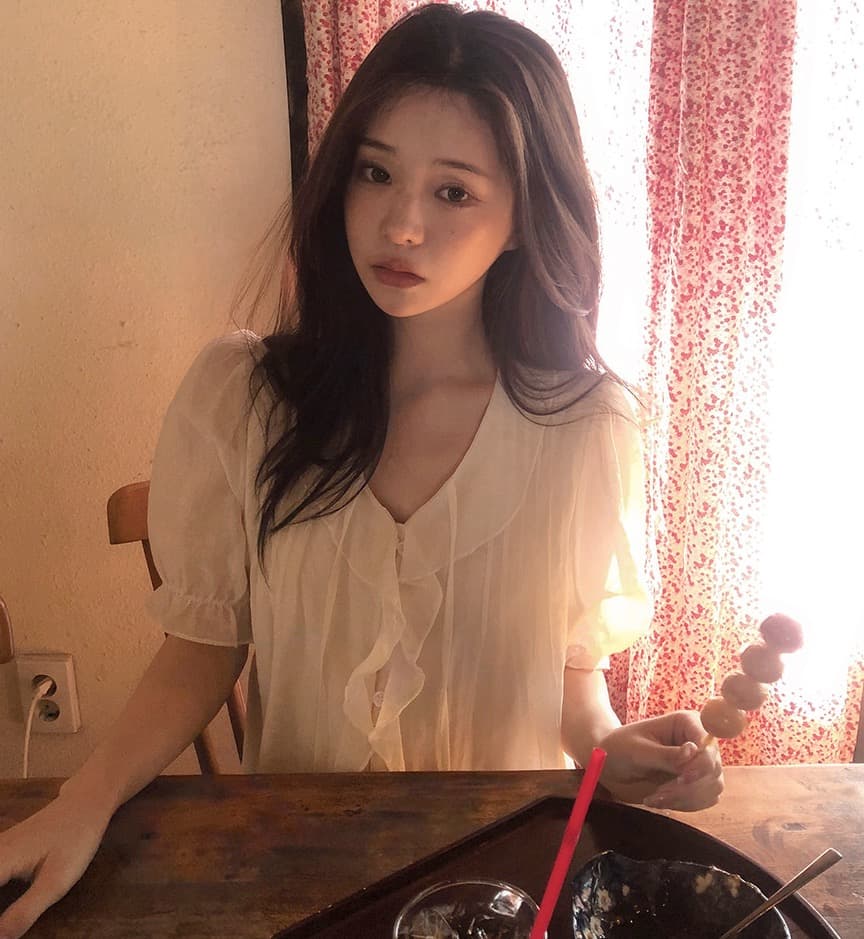 chic 달콤함 낭만주의 연령 감소 프릴 물결무늬 칼라 플리츠 레이스업 마이크로 ~을 통해 이중층 반팔 여성 셔츠 상세 이미지 25