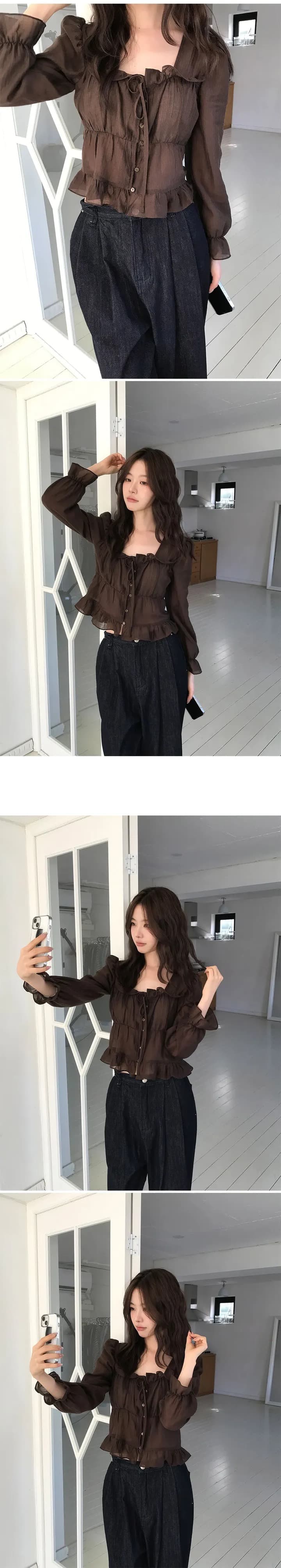 재고 있음 chic 학원 스타일 달콤함 연령 감소 목이버섯 주름 쇼트 스타일 셔츠 상세 이미지 14