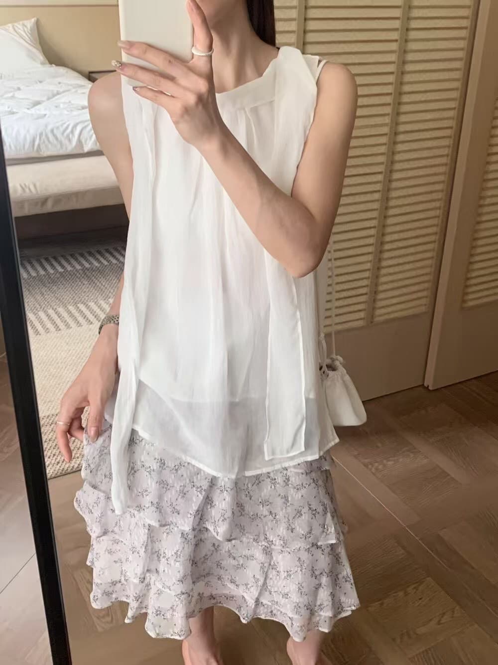 재고 있음 chic 다용도 단색 연령 감소 레이스업 분위기 센스 캐미솔 상세 이미지 3