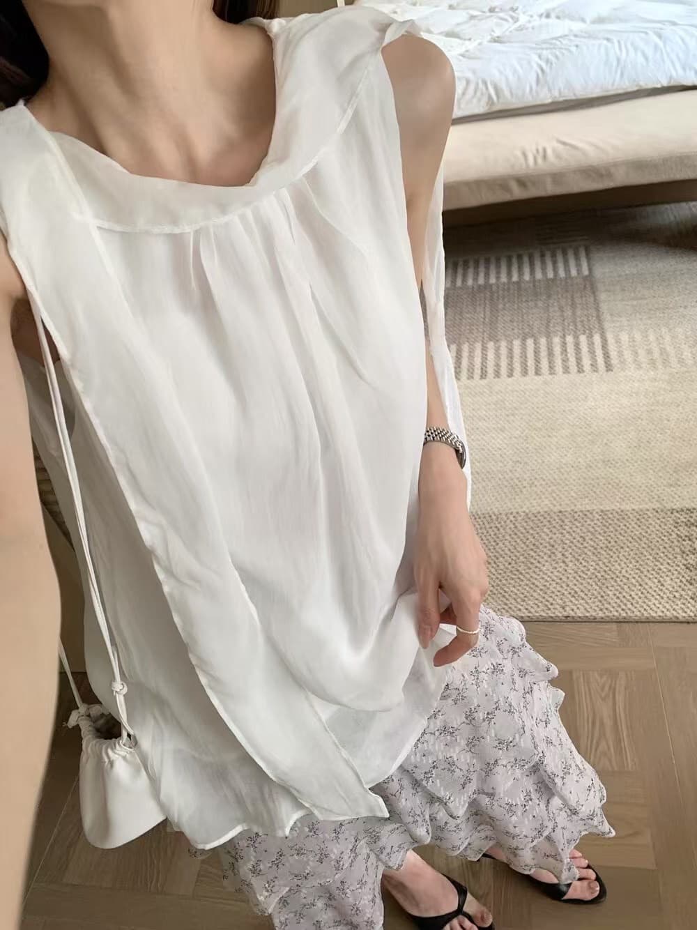 재고 있음 chic 다용도 단색 연령 감소 레이스업 분위기 센스 캐미솔 상세 이미지 6