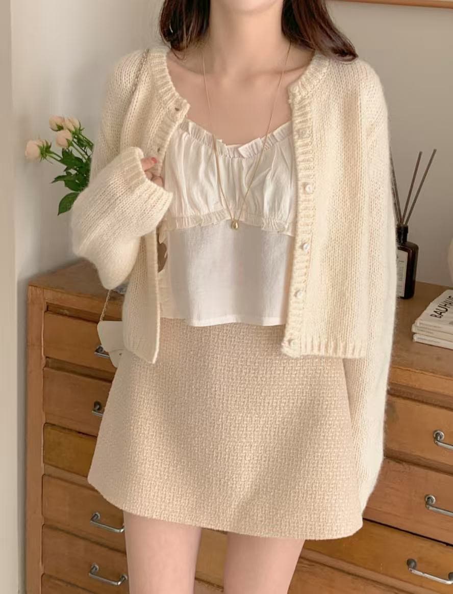재고 있음 미니멀리즘 달콤함 부드러운 목이버섯 레이스 칼라 주름 디자인 슬립 작은 조끼 상세 이미지 8