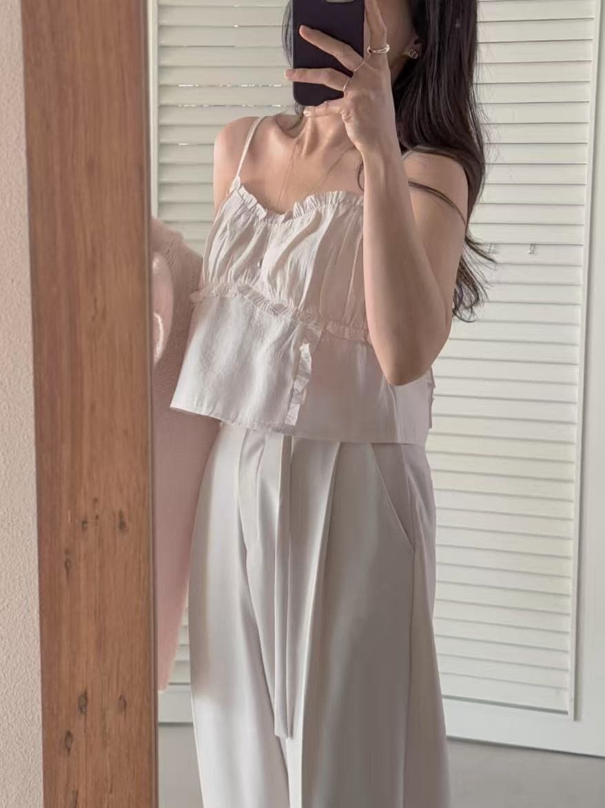 재고 있음 미니멀리즘 달콤함 부드러운 목이버섯 레이스 칼라 주름 디자인 슬립 작은 조끼 상세 이미지 18