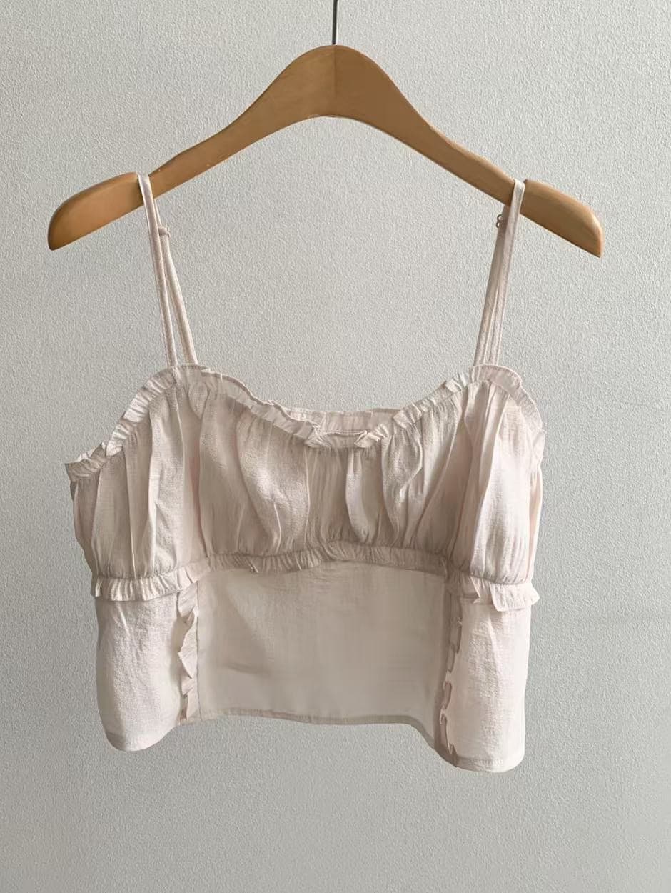 재고 있음 미니멀리즘 달콤함 부드러운 목이버섯 레이스 칼라 주름 디자인 슬립 작은 조끼 상세 이미지 26