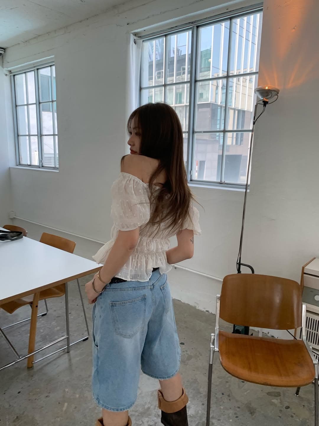 재고 있음 쉬폰 조금 자카드 수평 칼라 맨위 상세 이미지 4