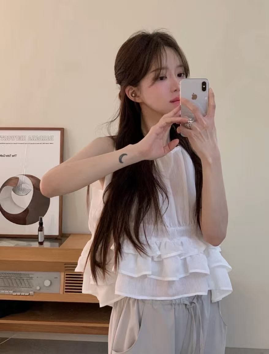 재고 있음 chic 한 부서 귀여운 연령 감소 층 프릴 민소매 다용도 조끼 상세 이미지 7