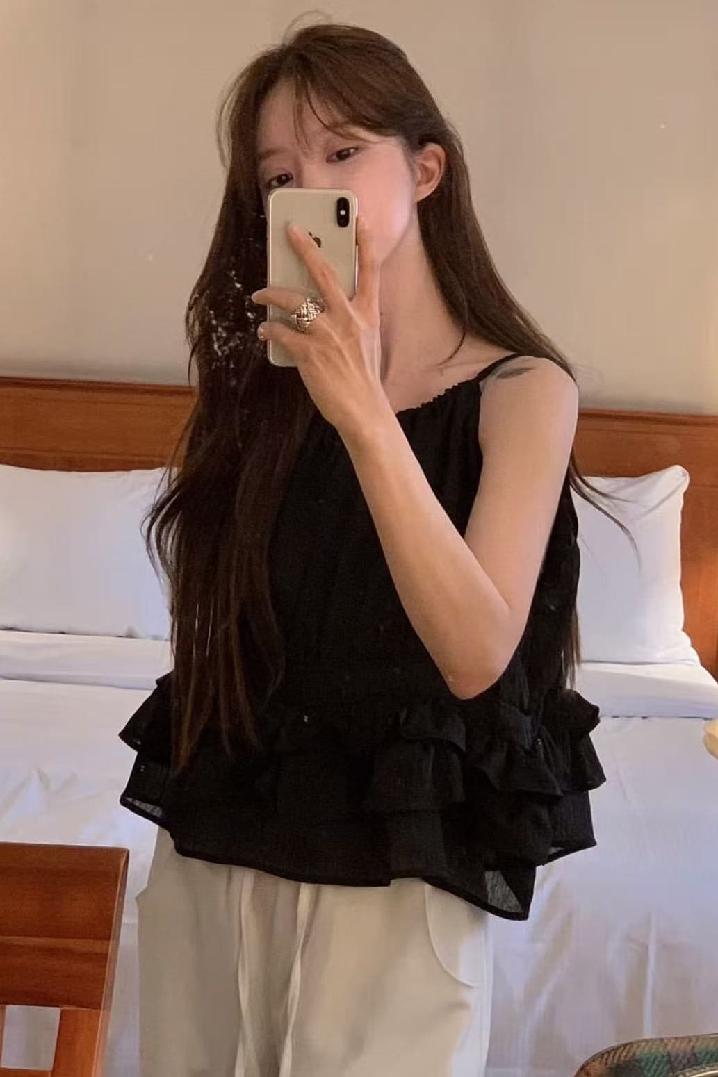 재고 있음 chic 한 부서 귀여운 연령 감소 층 프릴 민소매 다용도 조끼 상세 이미지 8