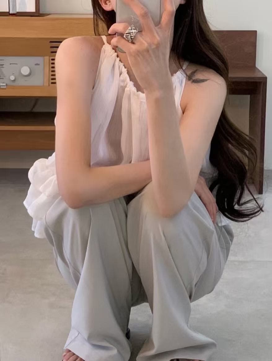 재고 있음 chic 한 부서 귀여운 연령 감소 층 프릴 민소매 다용도 조끼 상세 이미지 10