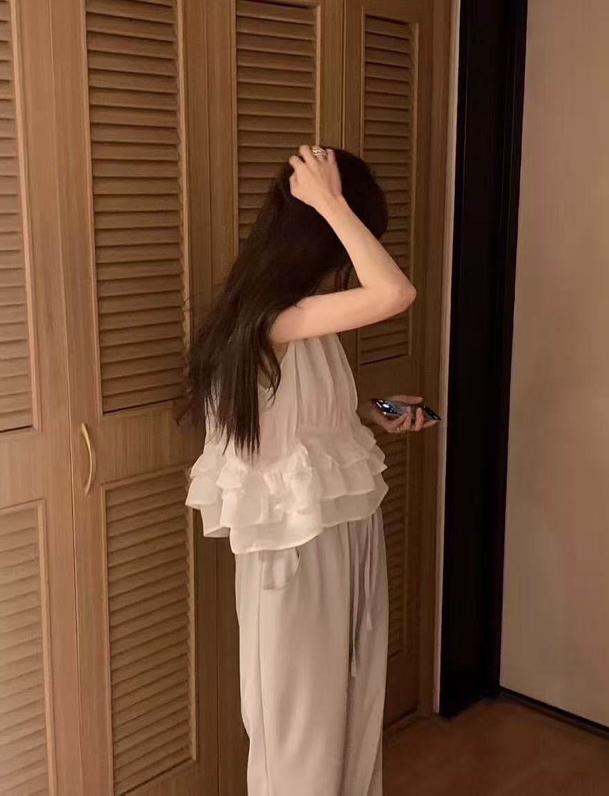 재고 있음 chic 한 부서 귀여운 연령 감소 층 프릴 민소매 다용도 조끼 상세 이미지 12