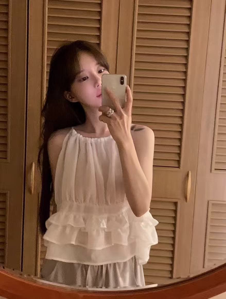 재고 있음 chic 한 부서 귀여운 연령 감소 층 프릴 민소매 다용도 조끼 상세 이미지 16