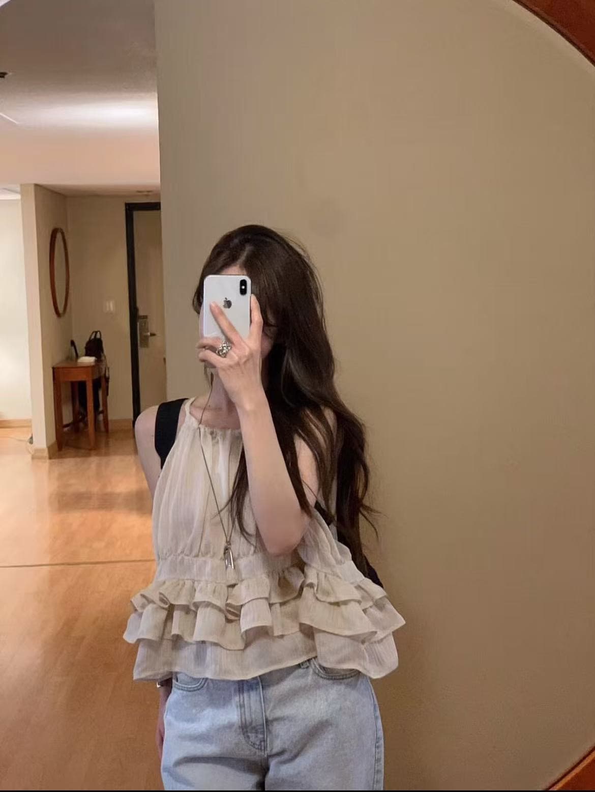 재고 있음 chic 한 부서 귀여운 연령 감소 층 프릴 민소매 다용도 조끼 상세 이미지 19