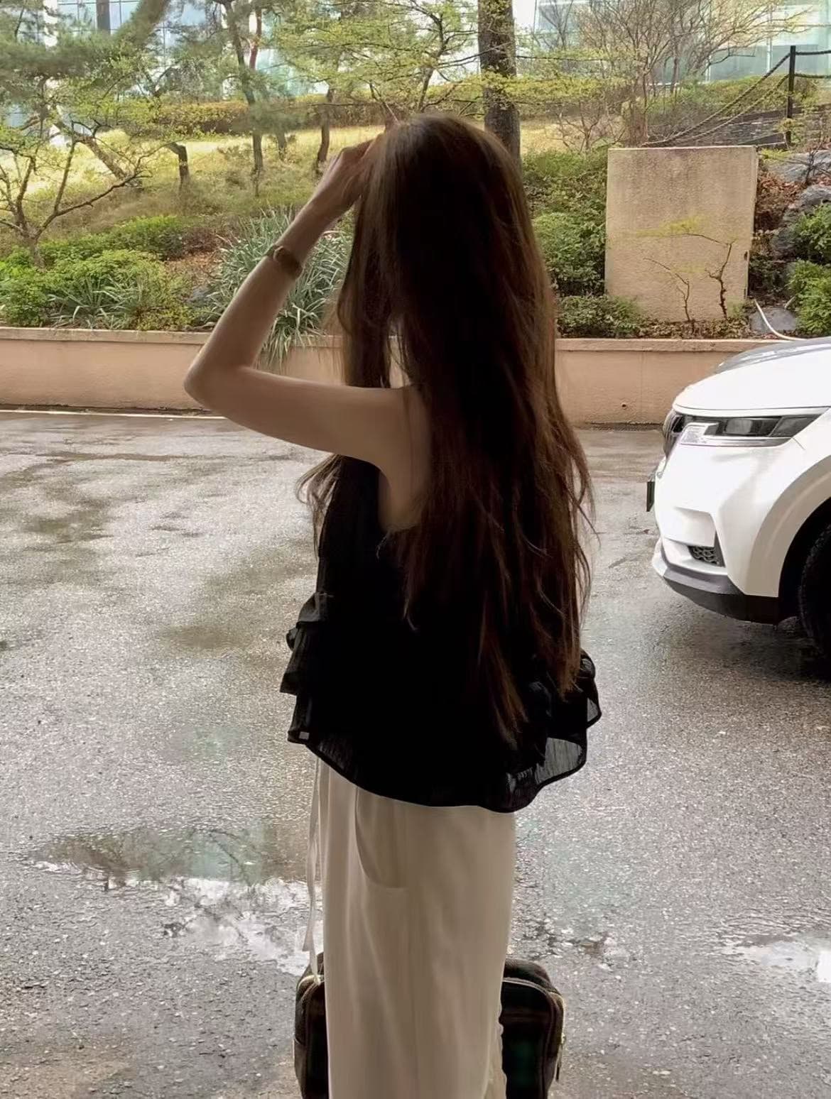 재고 있음 chic 한 부서 귀여운 연령 감소 층 프릴 민소매 다용도 조끼 상세 이미지 24