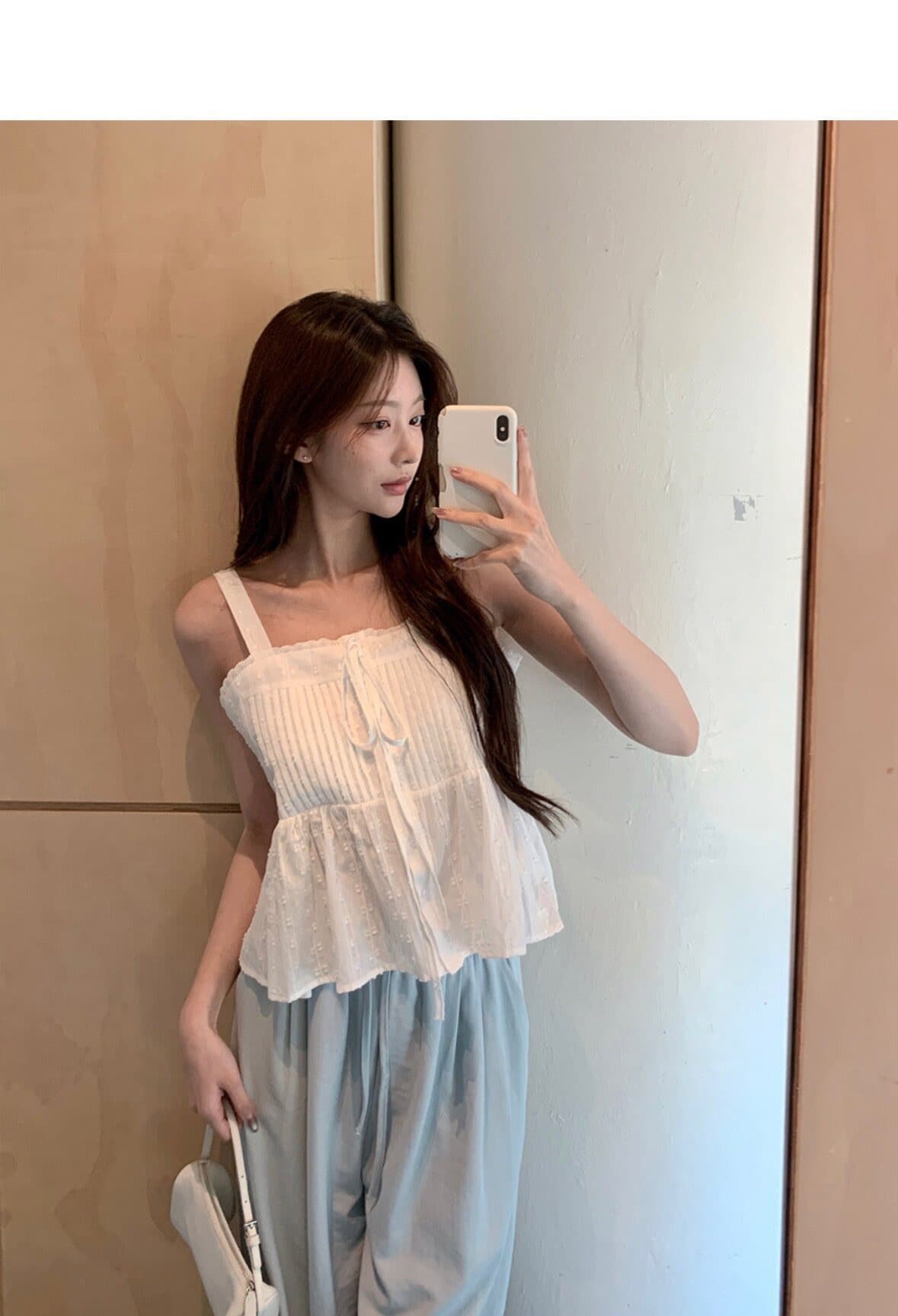 chic 새로운 달콤함 소녀 센스 싱글 줄 버튼 레이스업 자카드 연령 감소 슬립 상세 이미지 10