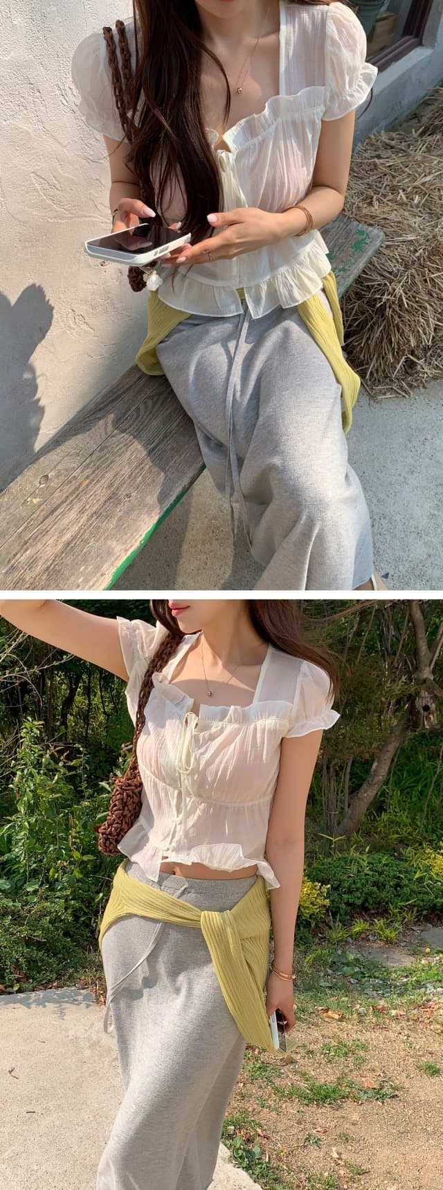 재고 있음 chic 한 부서 여름 프랑스식 달콤함 연령 감소 부드러운 프릴 주름 장식 허리 수축 반팔 쉬폰 셔츠 상세 이미지 9