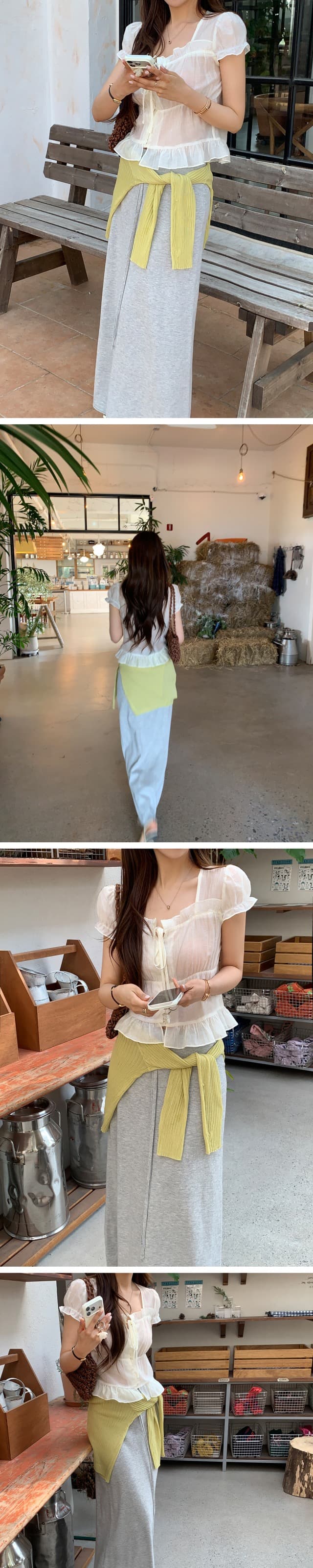재고 있음 chic 한 부서 여름 프랑스식 달콤함 연령 감소 부드러운 프릴 주름 장식 허리 수축 반팔 쉬폰 셔츠 상세 이미지 15